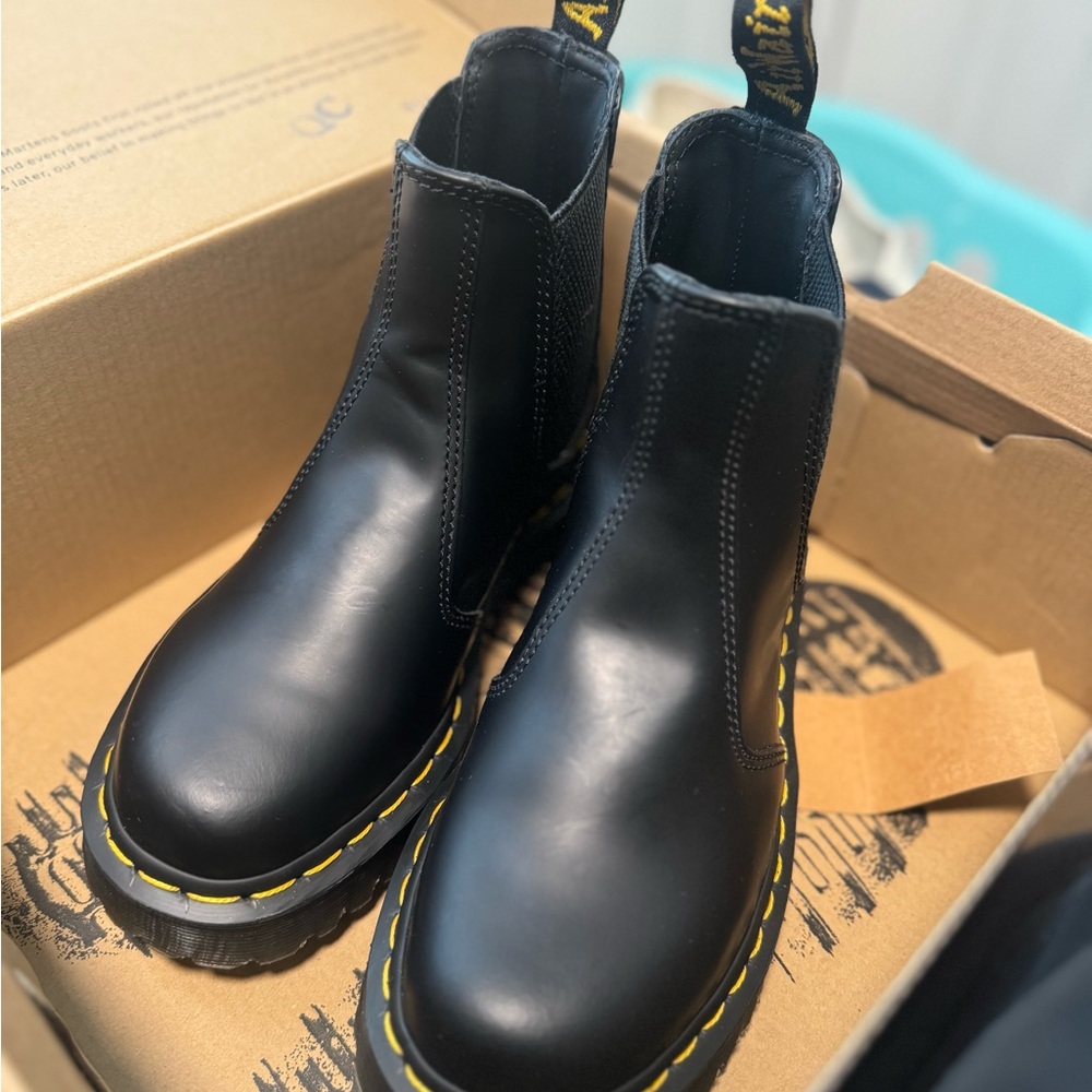 Dr. Martens Kids Black Chelsea Boots with Yellow Stitching